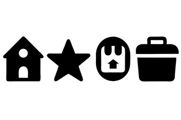 Simple Black Line Icons Of House Star Package And Toolbox On A White Background Vector Illustration, home icon, star icon, favorite, package, download, toolbox, line art, minimal, minimalist, simple