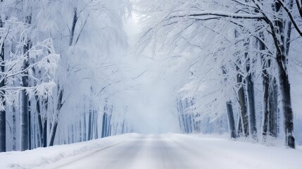 Obraz premium forest winter road scene