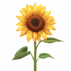 Fototapeta premium Sunflower with yellow petals and green stem isolated on transparent background.