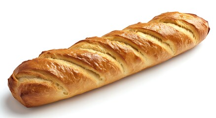 A long, braided loaf of sweet bread, isolated on a white background