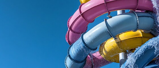 Colorful Water Slides Against Blue Sky