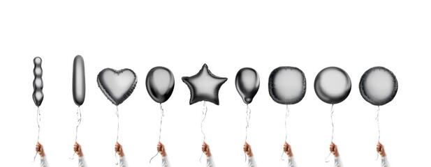 Hand holding blank black balloon mockup, different types © Alexandr Bognat