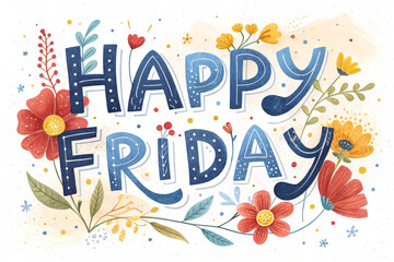Happy Friday Watercolor Typography with Floral Design