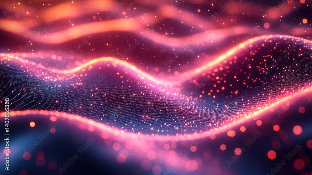 Poster abstract digital background with glowing lines particles and bokeh effect futuristic technology with vibrant pink orange and blue colors ideal for tech science and innovation themes,stock image