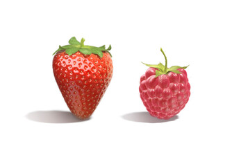 Raspberry and strawberry berries standing mockup, front view