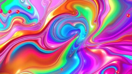 Obraz premium Vibrant, swirling, colorful abstract painting with glossy textures and scattered dots