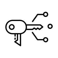Digital Key Icon with Circuit Elements in Line Art Style  