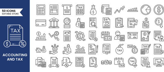 Accounting and taxes line icons set. Vector illustrations