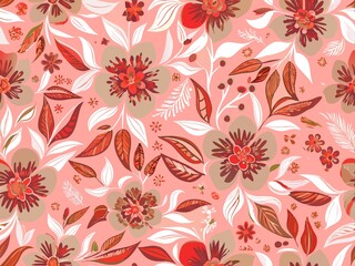 Fototapeta premium seamless pattern with flowers and leaves, floral pattern for textile design and digital papers, seamless background with green leaves, seamless floral pattern, seamless pattern with leaves