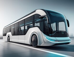 clean 3d rendering of an electric bus displayed on a plain white background with a streamlined futuristic look
