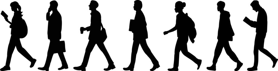 set of silhouettes people walking vector