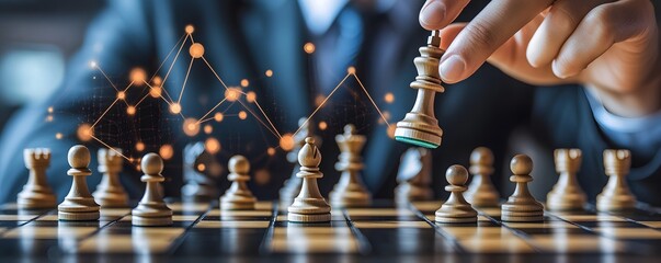 A strategic chess game in progress, showcasing focus and decision-making. The hand moves a chess piece, symbolizing critical thinking and analysis in competitive environments.