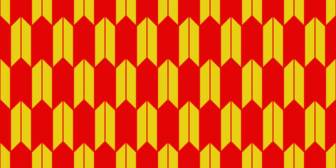 Geometric Asian line art seamless pattern with oriental traditional shapes flowers ornament, waves. Red and gold Japanese print for lunar chinese new year decoration. Luxury retro vector illustration