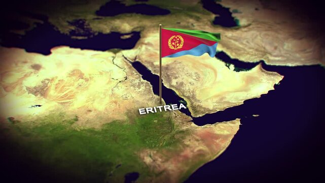 The Flag of Eritrea on the World Map, Eritrea map with flag 3d animation