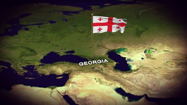 The Flag of Georgia on the World Map, Georgia map with flag 3d animation