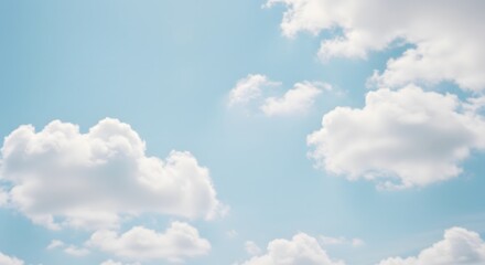 Fototapeta premium Serene Sky: A Collection of Soft, Fluffy Clouds Against a Pastel Blue Heaven