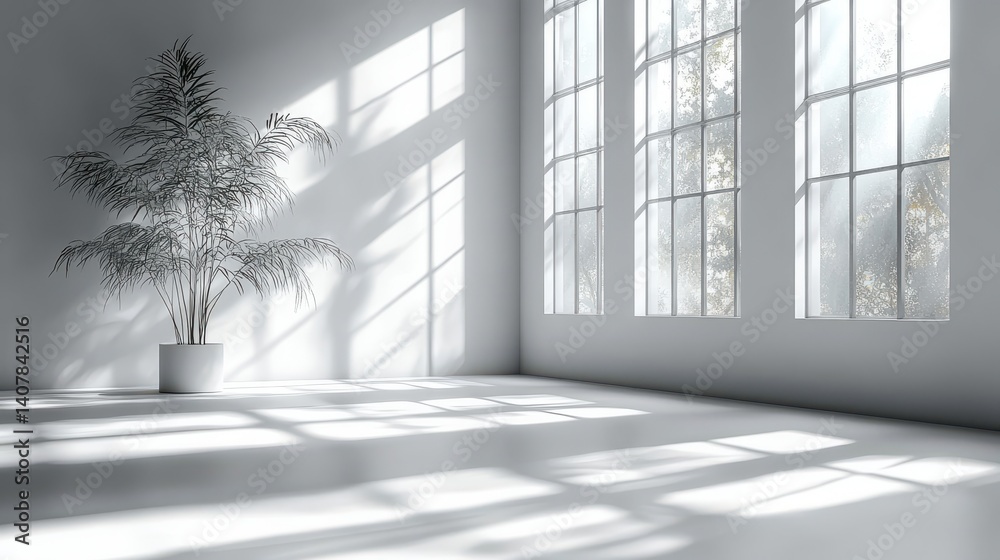 Poster abstract white studio room with light and shadow from window background for product display presentation,photo stock
