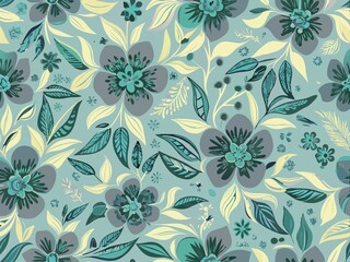 seamless pattern with flowers and leaves, floral pattern for textile design and digital papers, seamless background with green leaves, seamless floral pattern