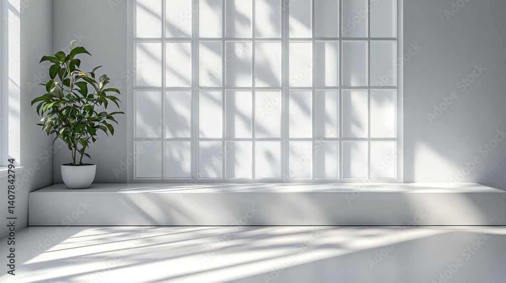 Poster abstract white studio room with light and shadow from window background for product display presentation,stock photo