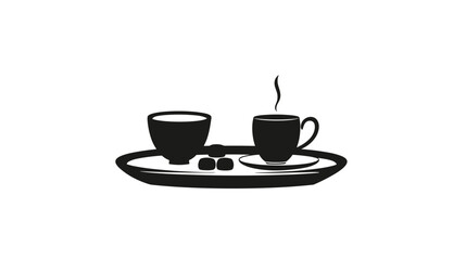 Obraz premium Silhouette of coffee and tea on tray with dates