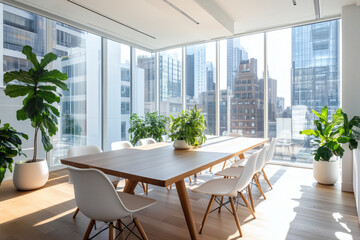 Obraz premium Bright meeting room with city view