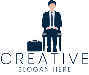 Businessman Sitting Chair Waiting Job Interview Creative tie suit work logo icon flat dark
