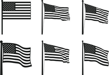 Set of Waving American Flag Silhouettes &ndash; USA Vector Collection