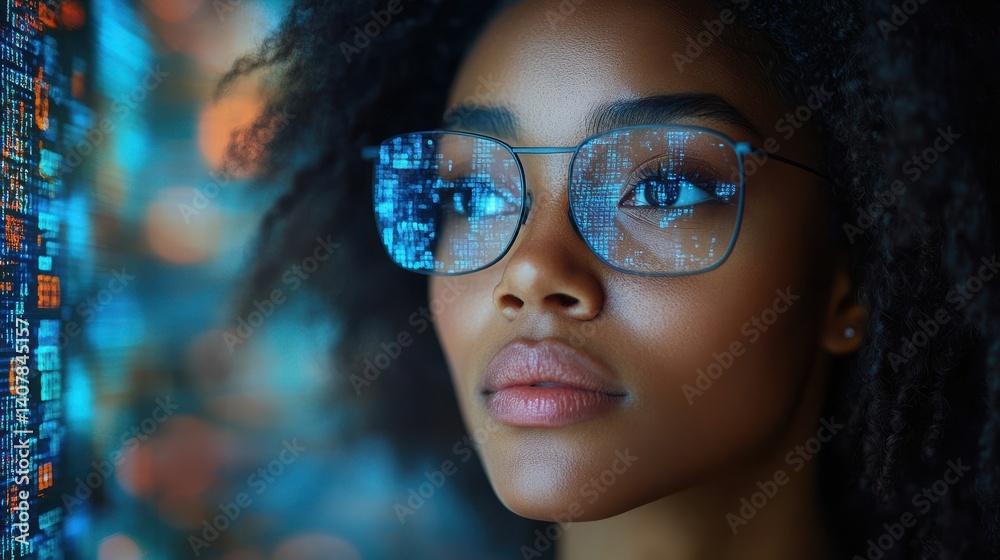 Aufkleber ai cyber security threat illustration african american female it specialist analysing data informati