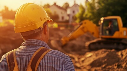 Heavy machinery operator moving earth at a construction site. Featuring precision and control