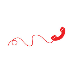 Cartoon old telephone with wire. Retro telephone receiver. Telephone icon. Vector illustration 