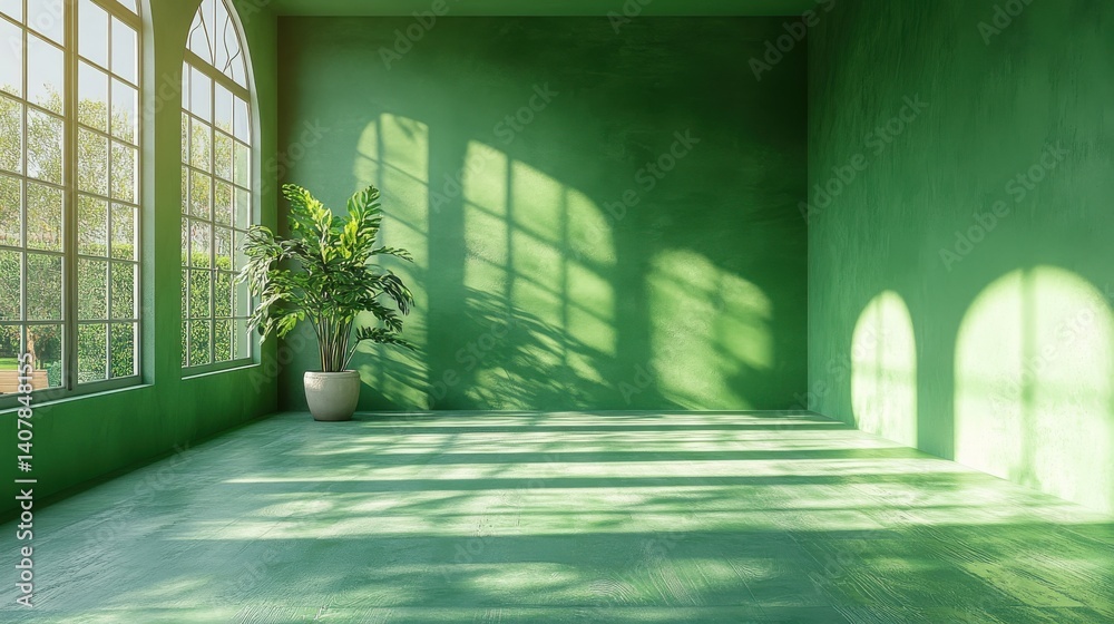 Poster an empty green studio room with an abstract green gradient ideal for showcasing products as a backgr