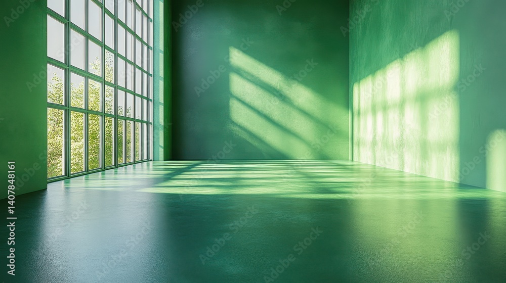 Poster an empty green studio room with an abstract green gradient ideal for showcasing products as a backgr