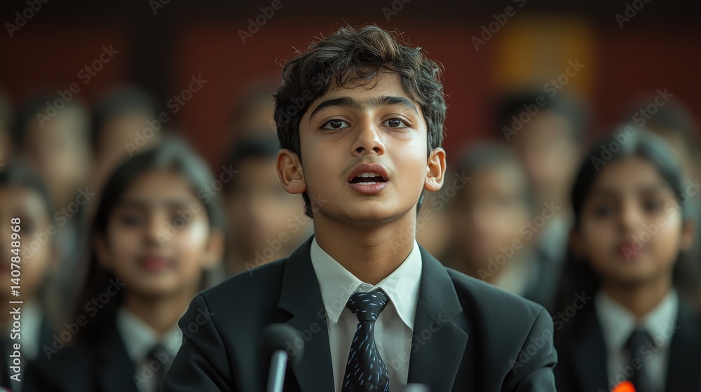 Aufkleber an image of a motivated indian student passionately participating in a debate highlighting critical 