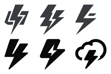 Lightning Bolt Icons Minimalist Power Symbol Set