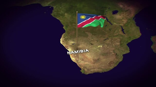 The Flag of Namibia on the World Map, Namibia map with flag 3d animation