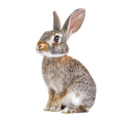 Fototapeta premium A curious rabbit on a transparent background, displaying its soft fur and attentive expression, rabbit isolated on transparent background