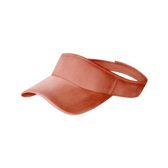 Watercolor illustration of a peach-colored golf visor on transparent background.