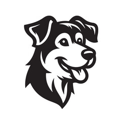 Illustration of a smiling dog head with black and white fur on a white background vector art.eps