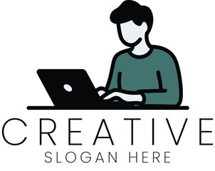 Modern Minimalist Person Working Laptop Design Illustration job flat icon home desk task  