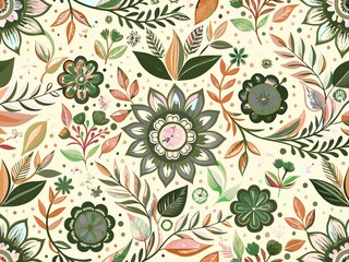 Obraz premium seamless pattern with flowers and leaves, floral pattern for textile design and digital papers, seamless background with green leaves, seamless floral pattern, seamless pattern with leaves
