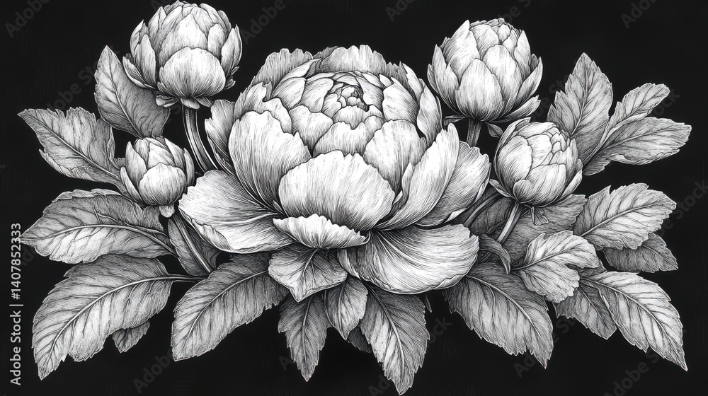 Poster artichoke with intricate layers of leaves drawn in an engraved woodcut style sketch engraving genera