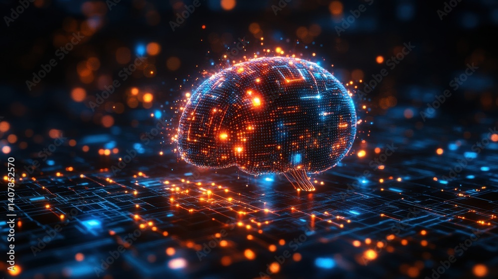 Poster artificial intelligence brain,modern technology background