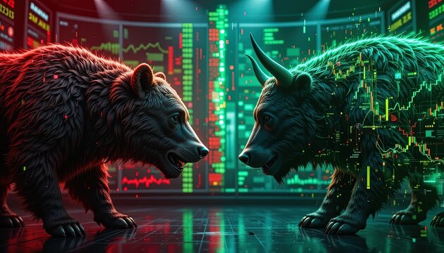 Bear and bull market forces clash in digital trading arena.