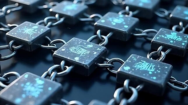 Blockchain 3D Visualization with Interconnected Digital Blocks