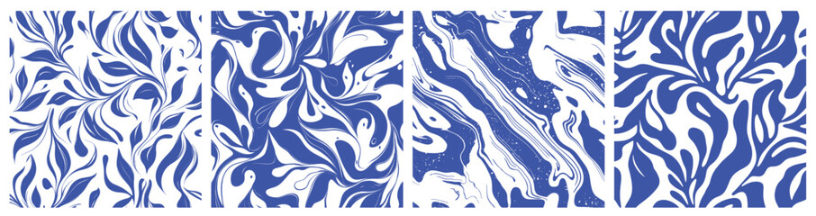 blue flat pattern. cyan ornament monochrome print, ebro drops stains streaks paint water design line minimalism botanical artistic natural smooth pattern background vector illustration