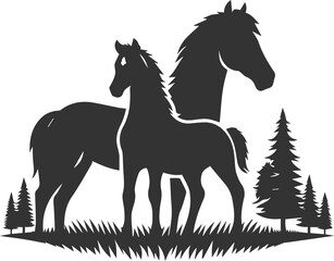 Horse with tree vector animal silhouette