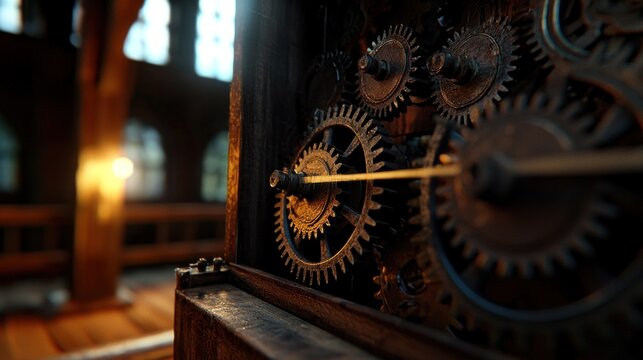 Antique clockwork gears in a church