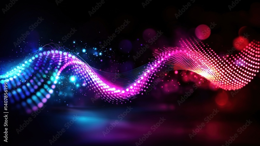 Canvas Prints abstract glowing dots swirling in dark space with bokeh lights
