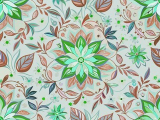 seamless pattern with flowers and leaves, floral pattern for textile design and digital papers, seamless background with green leaves, seamless floral pattern, seamless pattern with leaves