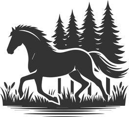 Horse with tree vector animal silhouette